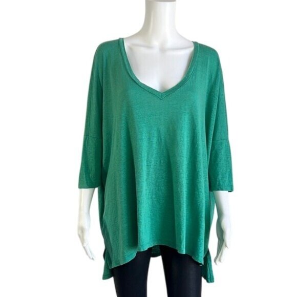 Eileen Fisher Deep V-Neck Linen Top in Green - XS - Picture 1 of 6